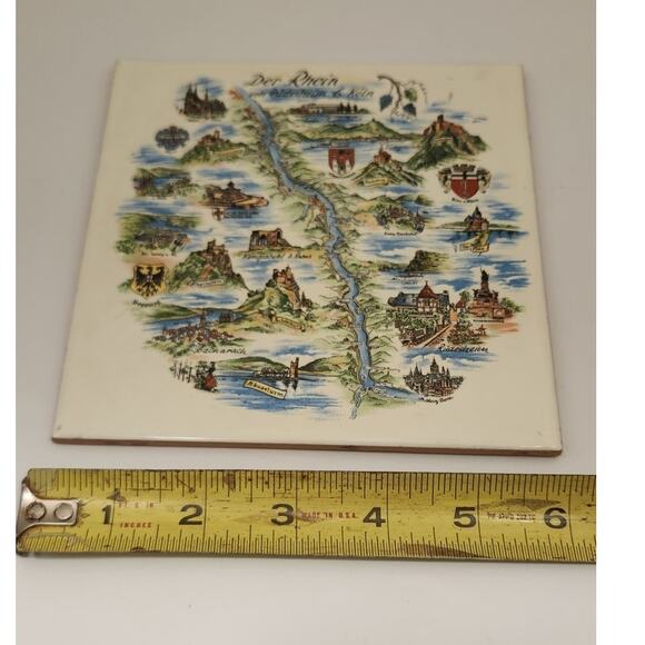 Vintage Collector's Tile of the Rhein River on Map w/Popular‎ Landmarks EUC - Picture 1 of 2